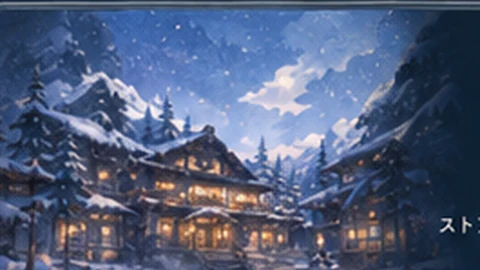 雪深い山奥に建つ温泉宿の夜景